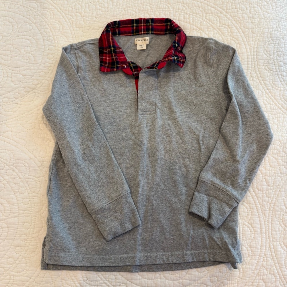 Crewcuts Gray Polo with Red Plaid Collar